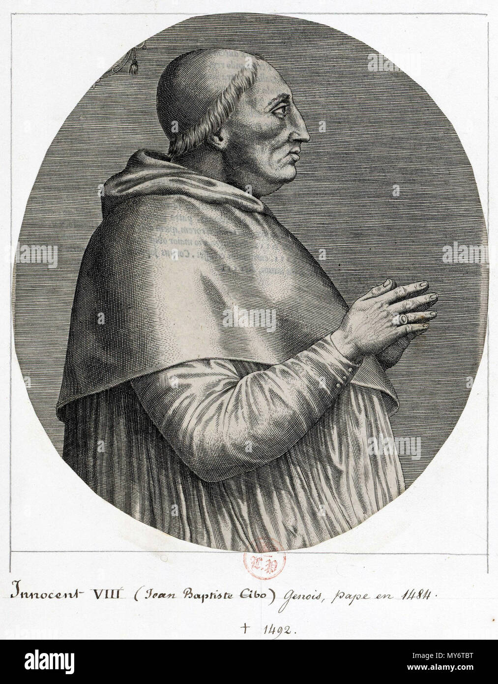 English: Pope Innocent VIII (Giovanni Battista Cybo (or Cibo)(1432 – July 25, 1492) from 1484-1492 . 15th century. Marque Louis-Philippe Innocent VIII 1492 Stock Photo - Alamy