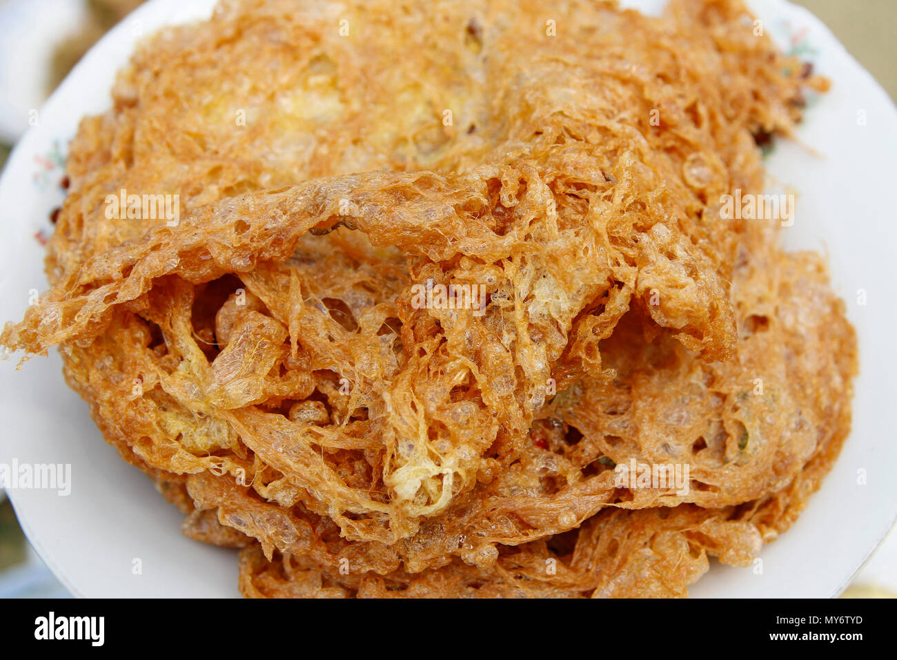 Closeup of crispy deepfried eggs at Yogyakarta, Indonesia Stock Photo