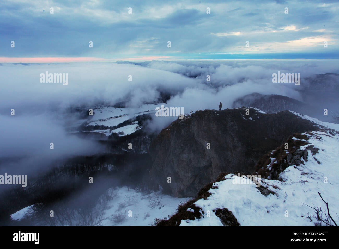 Mist and cloudy mountain at winter Stock Photo