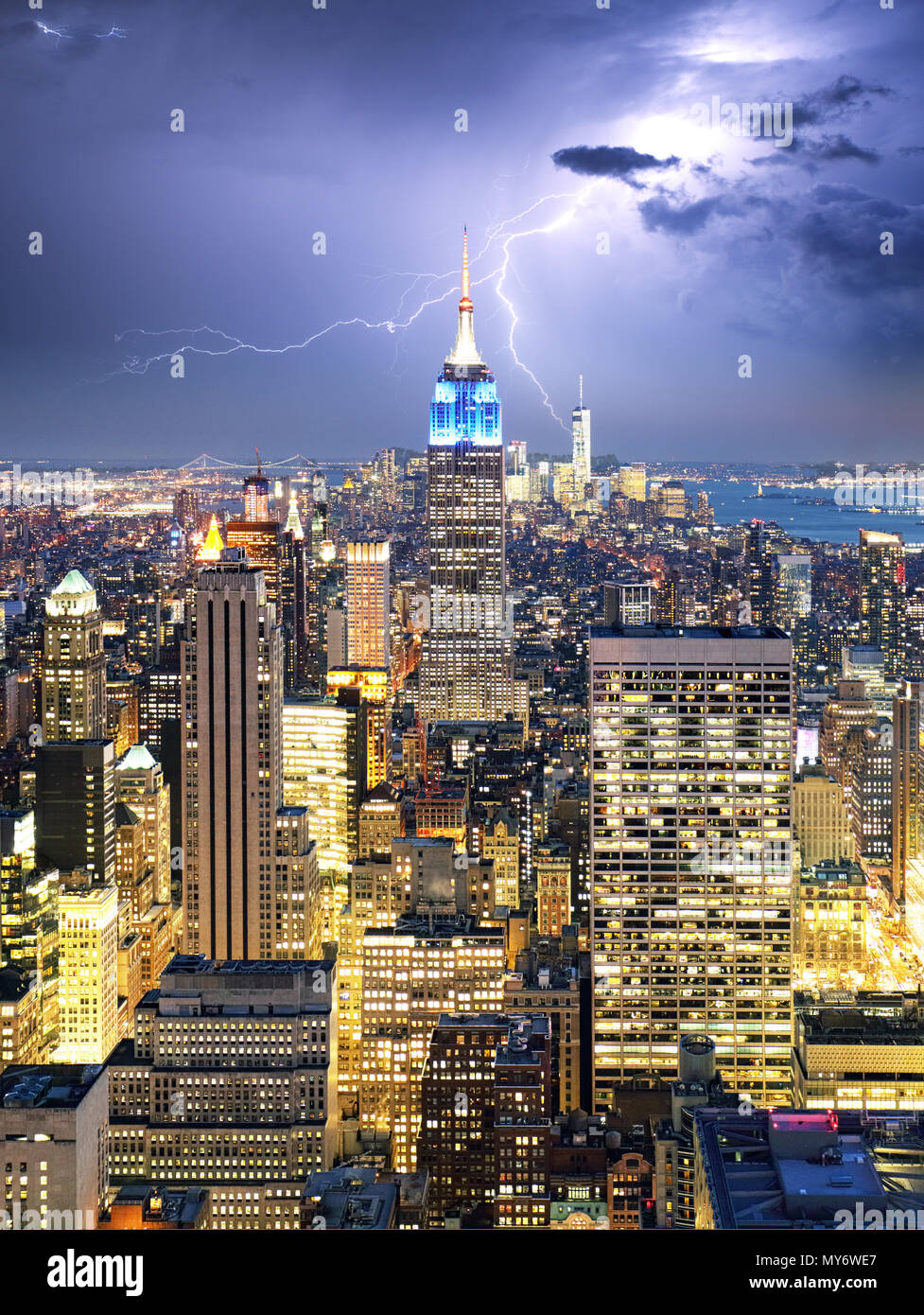 New York City with lightning bolt, USA Stock Photo Alamy