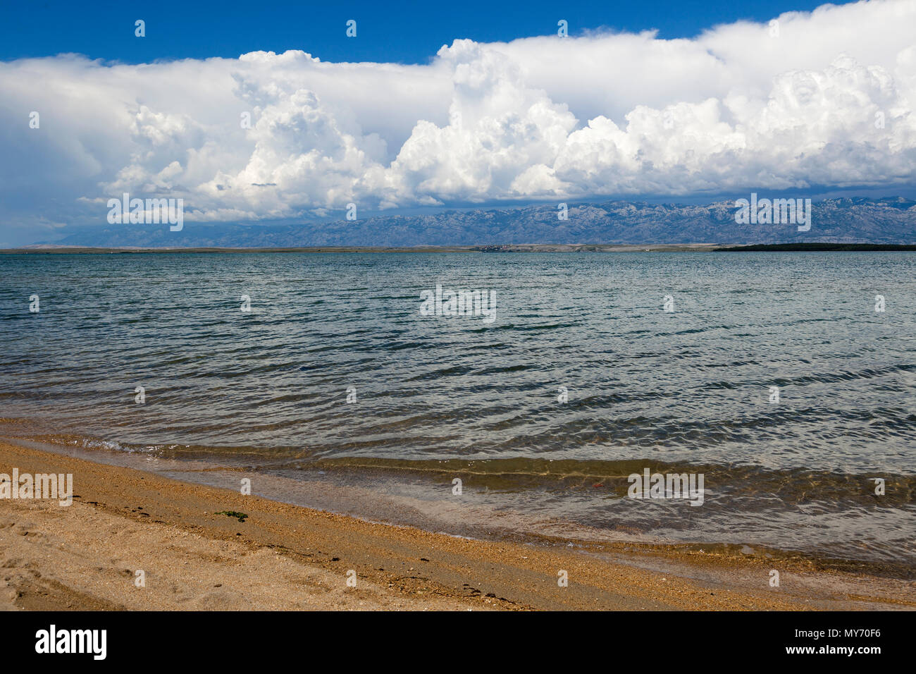 Clouds over Velebit mountain, seen from Nin, Croatia Stock Photo