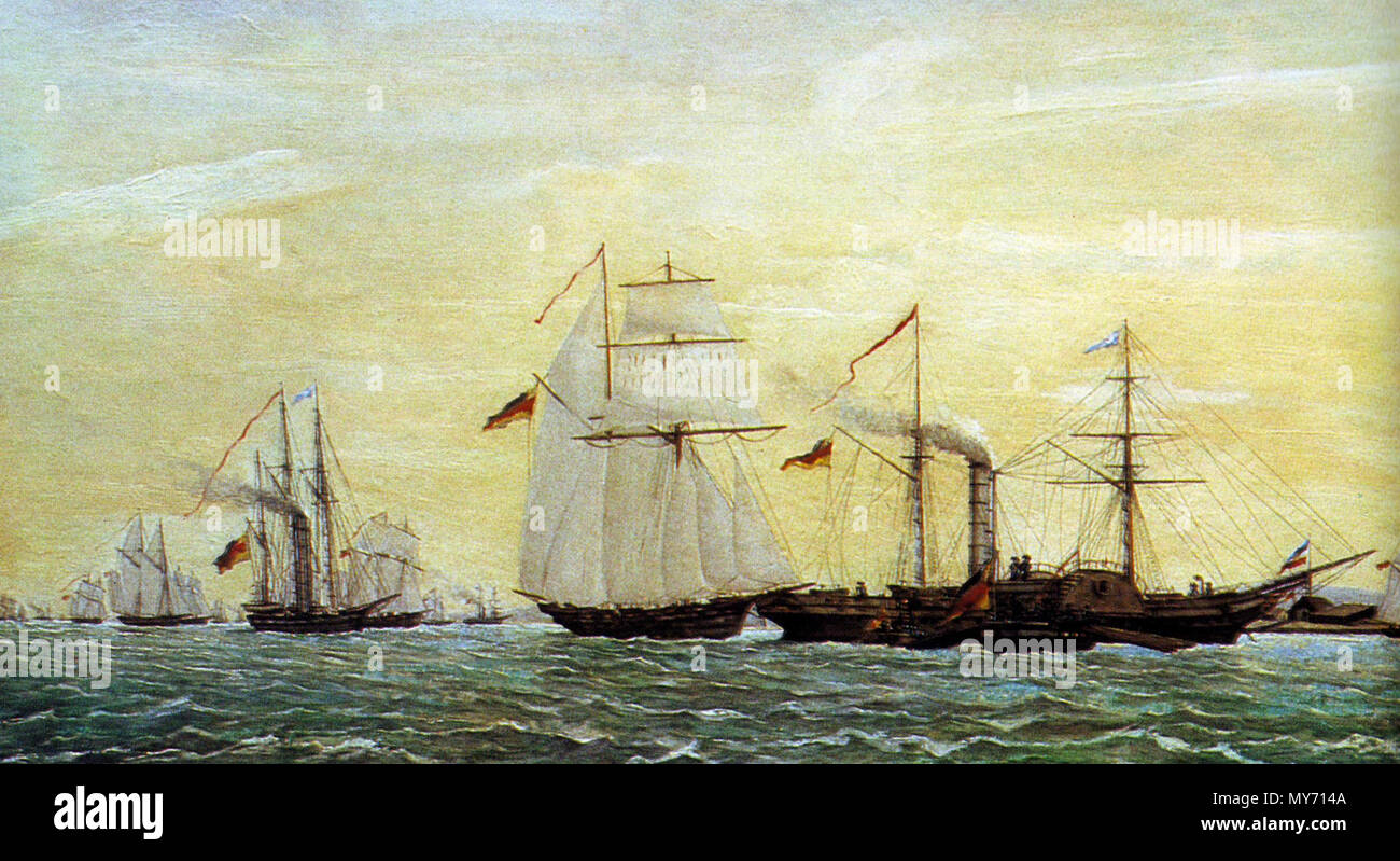 . English: Imperial Fleet. Flotille Schleswig-Holstein. 1 July 2014, 23:21:35. Unknown 228 Hafen Kiel SH-Flotille 1850 Stock Photo