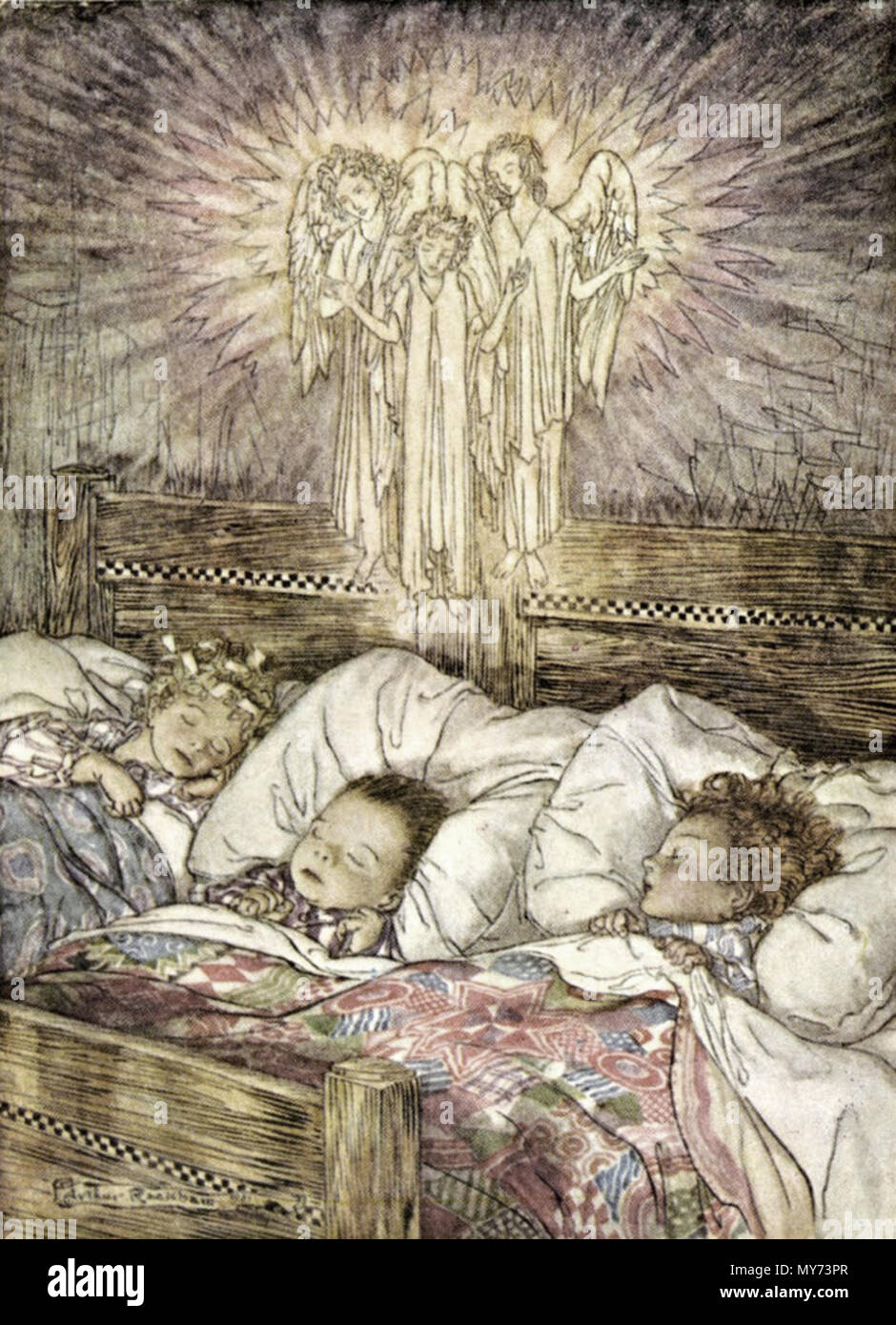 . English: Sleeping children with angels watching over them. Christmas ...