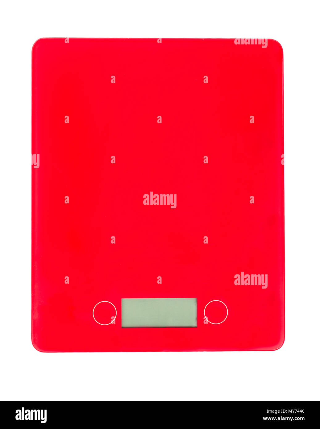 Red glass digital kitchen scale isolated on white background Stock