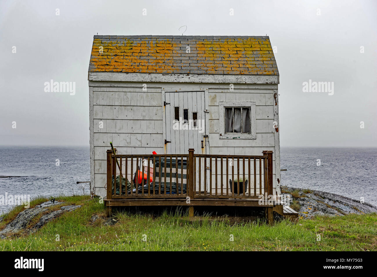 Fisherman's Shacks along the Old Blue Rocks Road outside of Lunenburg, Nova Scotia, Canada Stock Photo