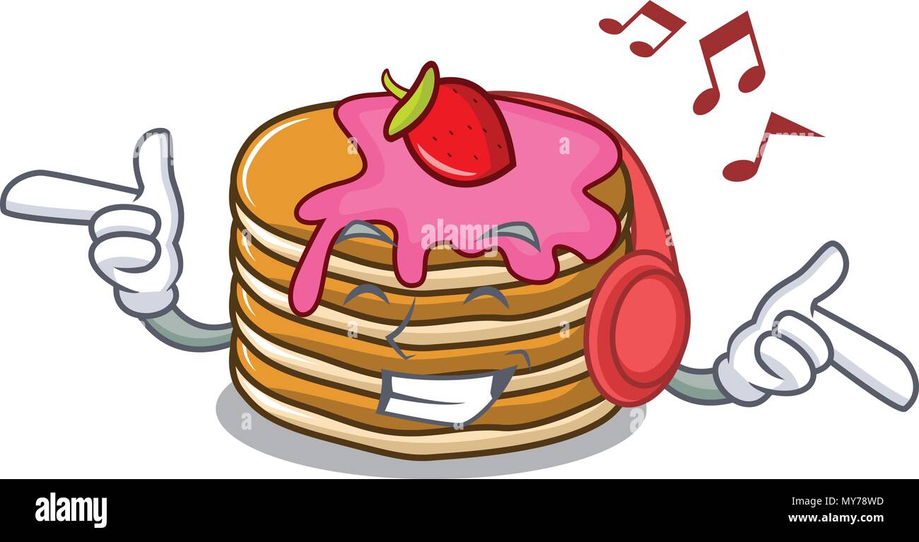 Listening music pancake with strawberry mascot cartoon Stock Vector Image &  Art - Alamy