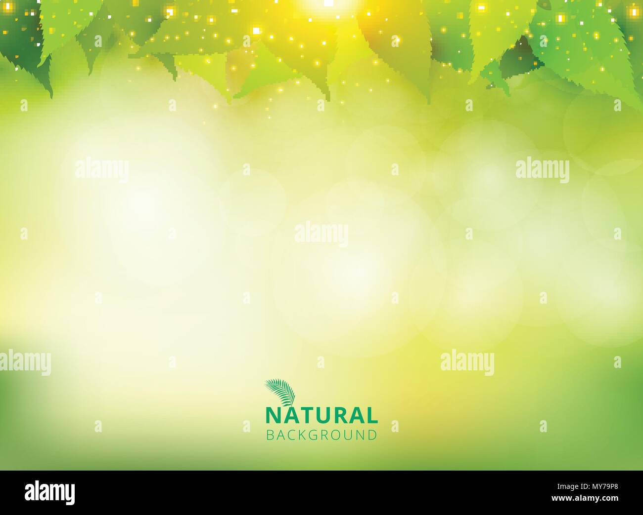 Spring summer natural green background with leaves and lighting effect ...