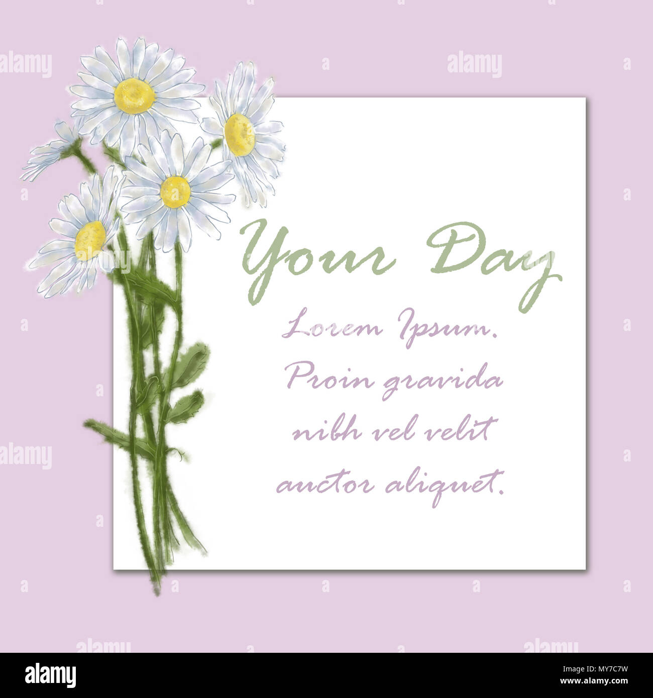 Floral Arrangement Card with Text Copy Space Isolated on White. Daisy