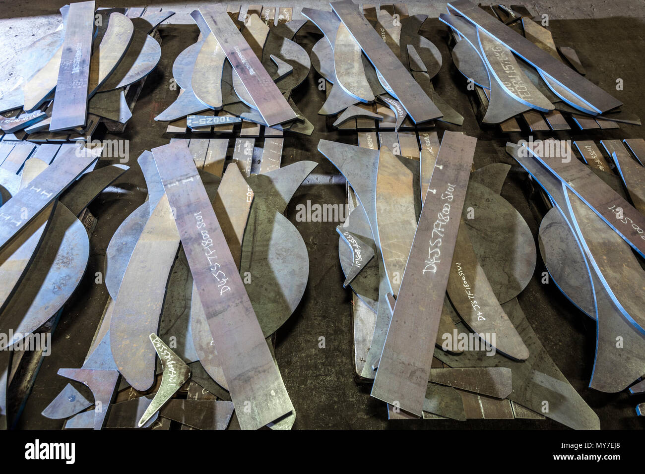 Detail of plasma cut metal in engineering factory Stock Photo