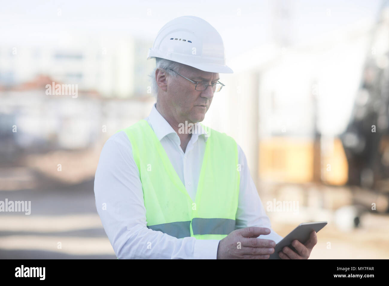 Construction worker on site Stock Photo