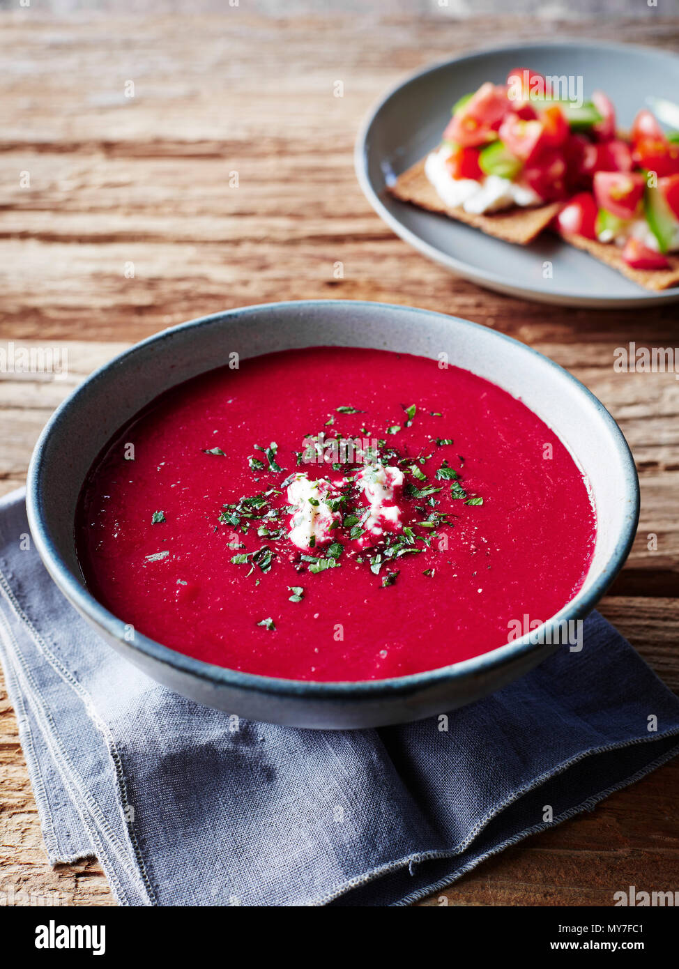 Bowl of borscht soup, close-up Stock Photo