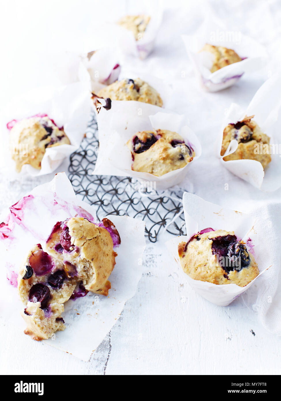 Blueberry, almond, chia mini muffins Stock Photo
