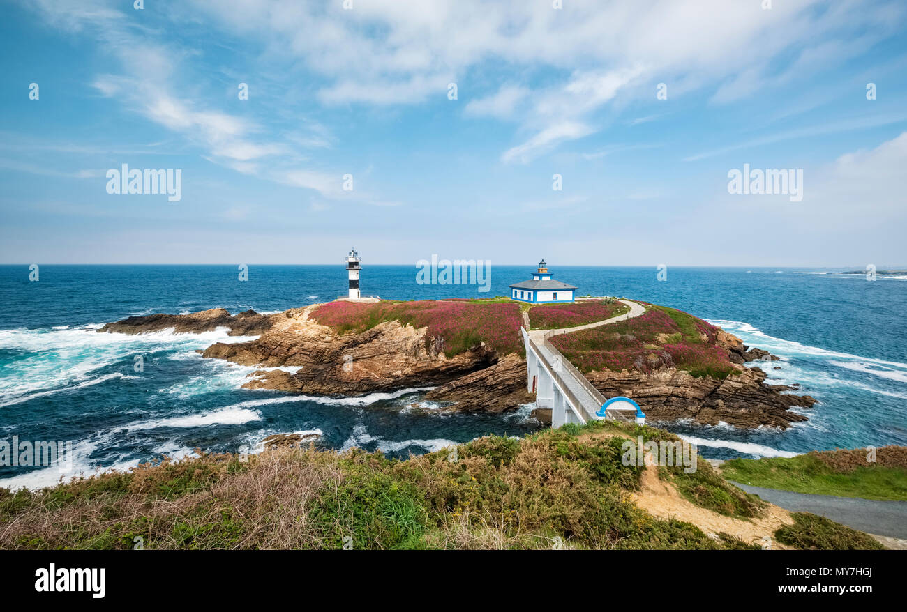 Illa Pancha Island with Lighthouse, Ribadeo, Province of Lugo, Galicia, Spain Stock Photo