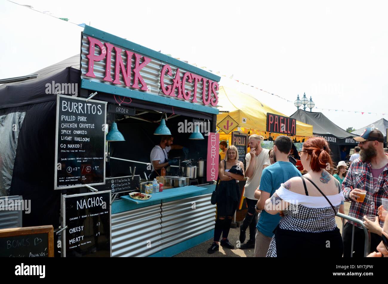 pink cactus mexican street food stall etc at the street food festival at alexandra palace london UK 2018 Stock Photo