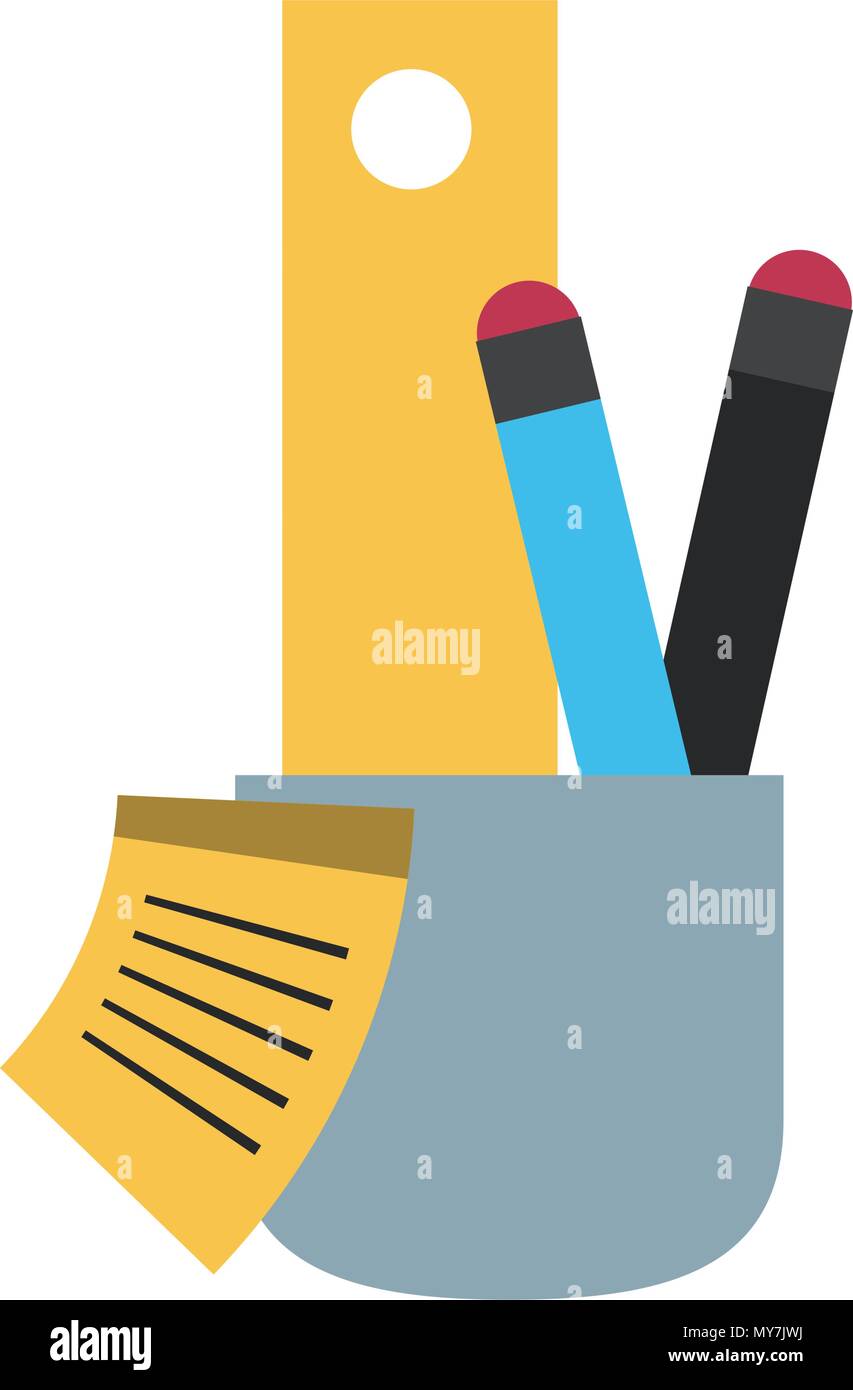 Ruler and pens in cup Stock Vector