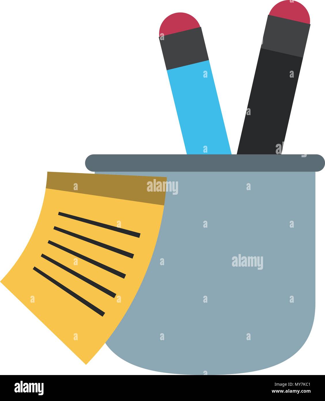 Ruler and pens in cup Stock Vector
