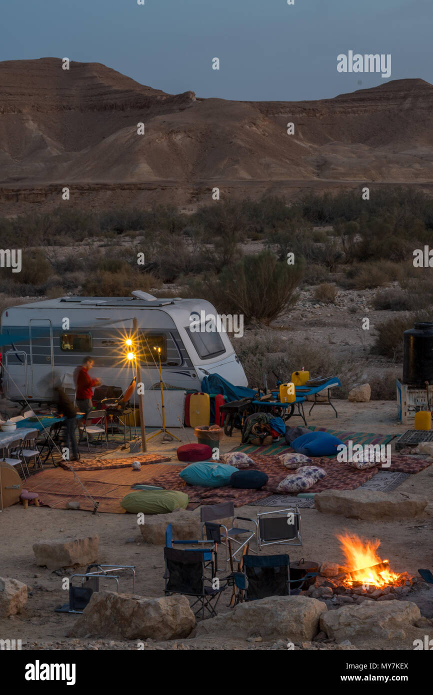 Caravan/ RV camping vacation in Mitzpe Ramon, Israel Stock Photo