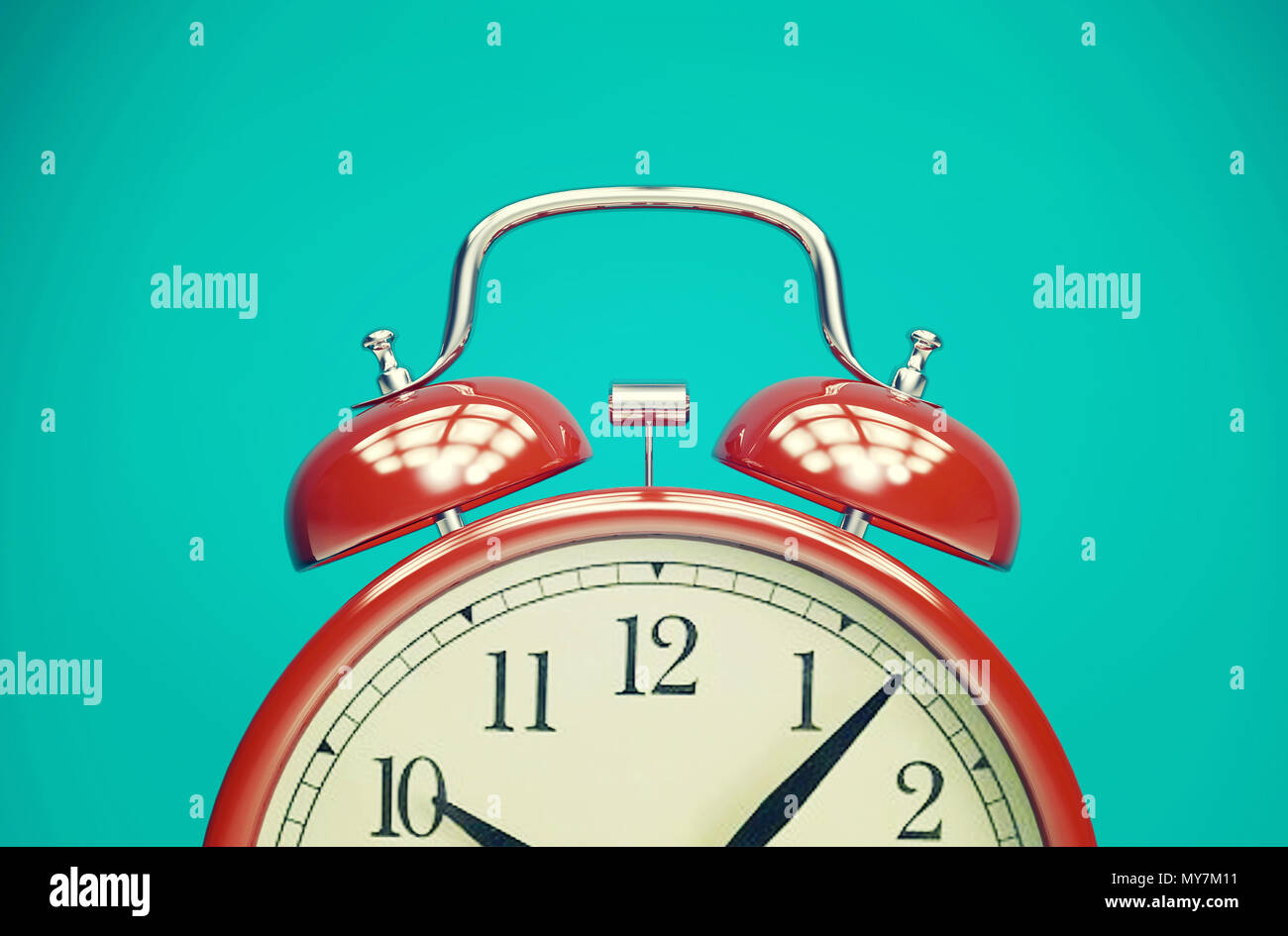 Red Retro Alarm Clock On Blue Background With Vintage Filter 3d Rendering Stock Photo Alamy