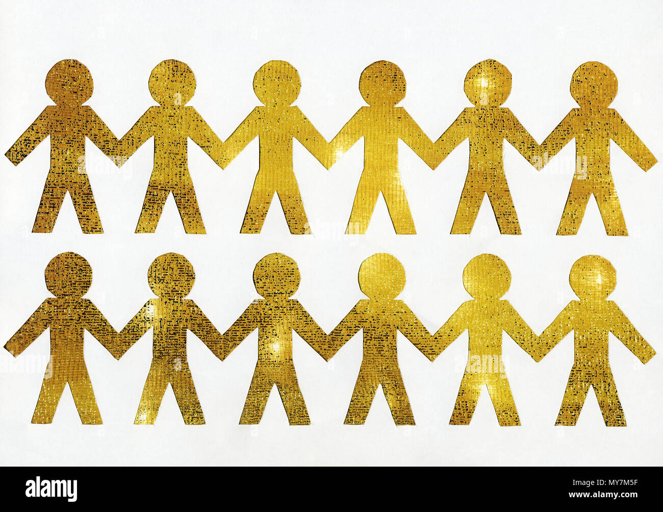 People Are Made Of Golden Paper On White Background Stock Photo Alamy