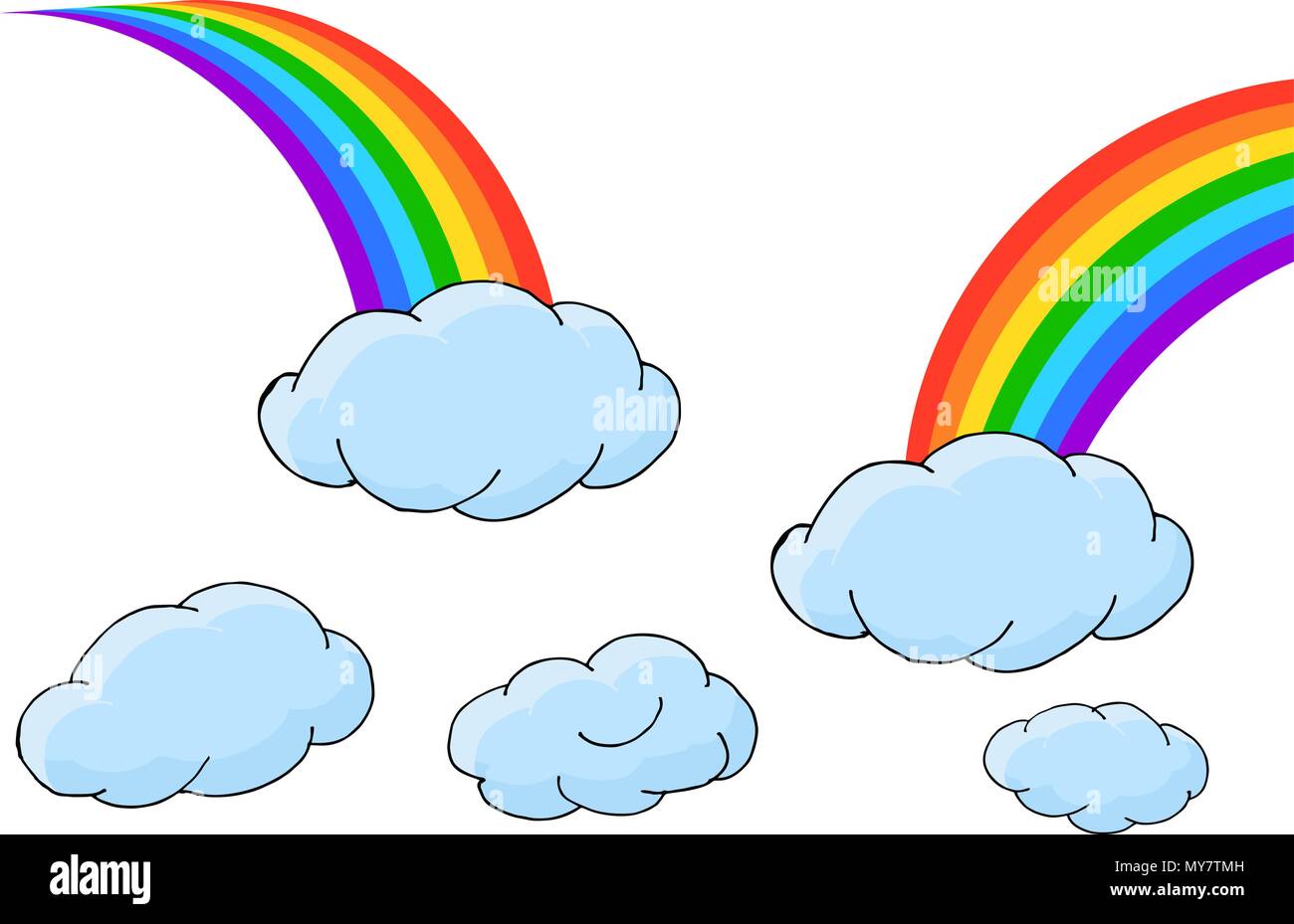 Set of rainbows with clouds. Vector Illustration Stock Vector Image