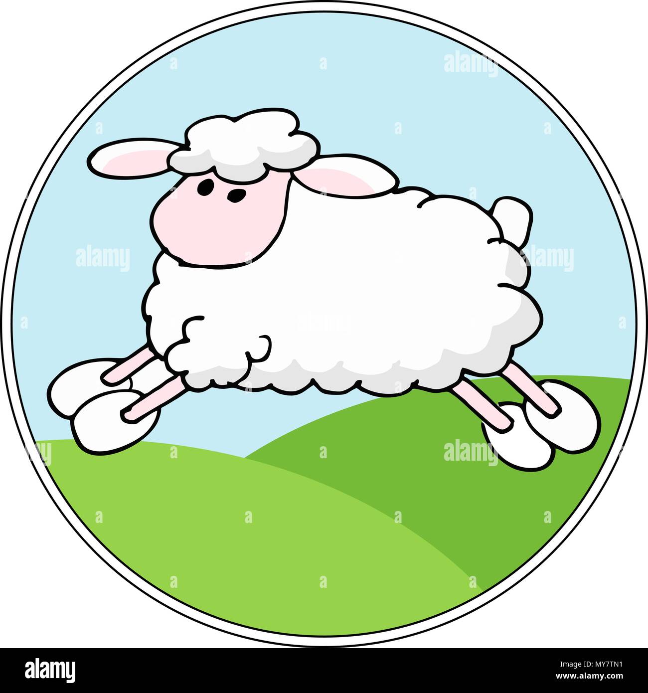 Vector Landscape background with cartoon sheep Stock Vector