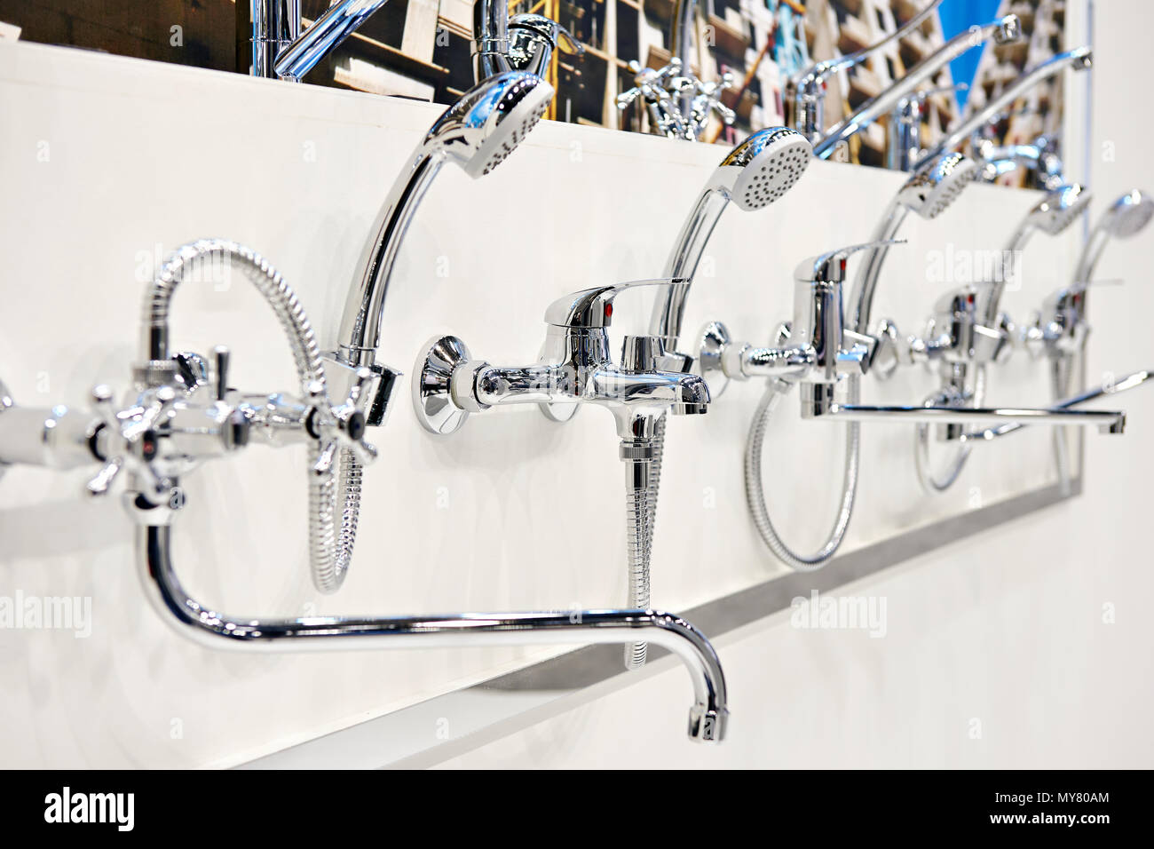 Mixers taps for shower in a hardware store Stock Photo Alamy