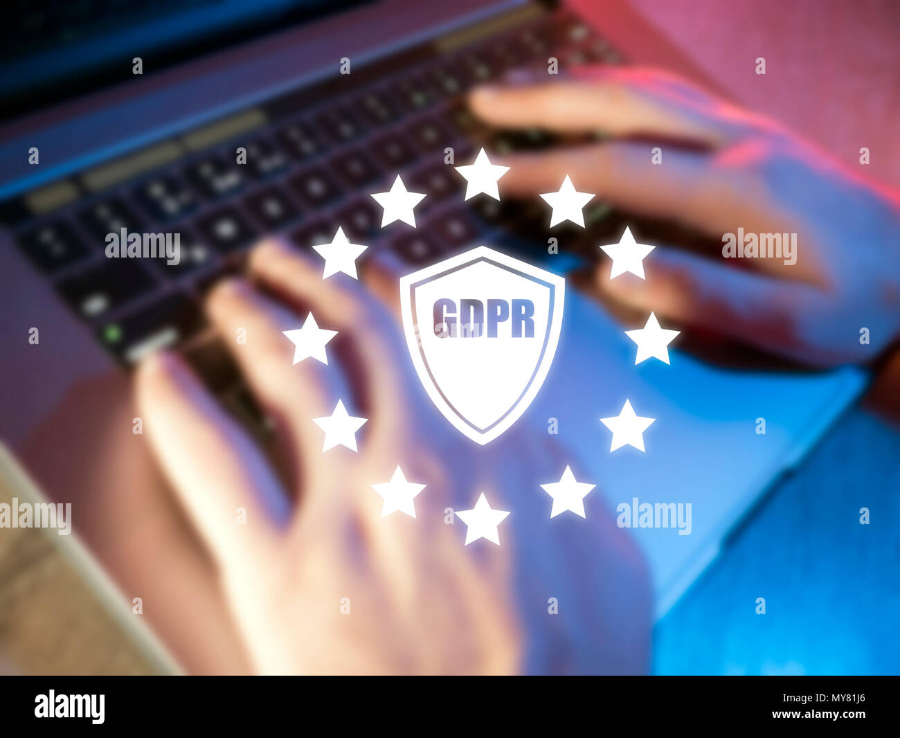 GDPR. Data Protection Regulation IT technologist Data Security system Shield Protection Stock Photo