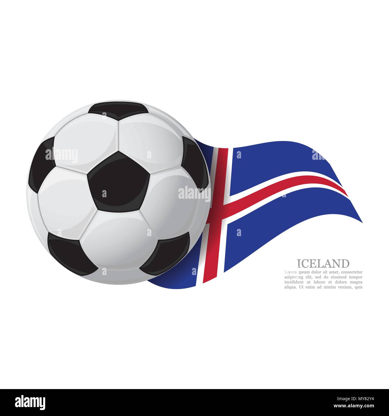 Iceland waving flag with a soccer ball. Football team support concept Stock Vector