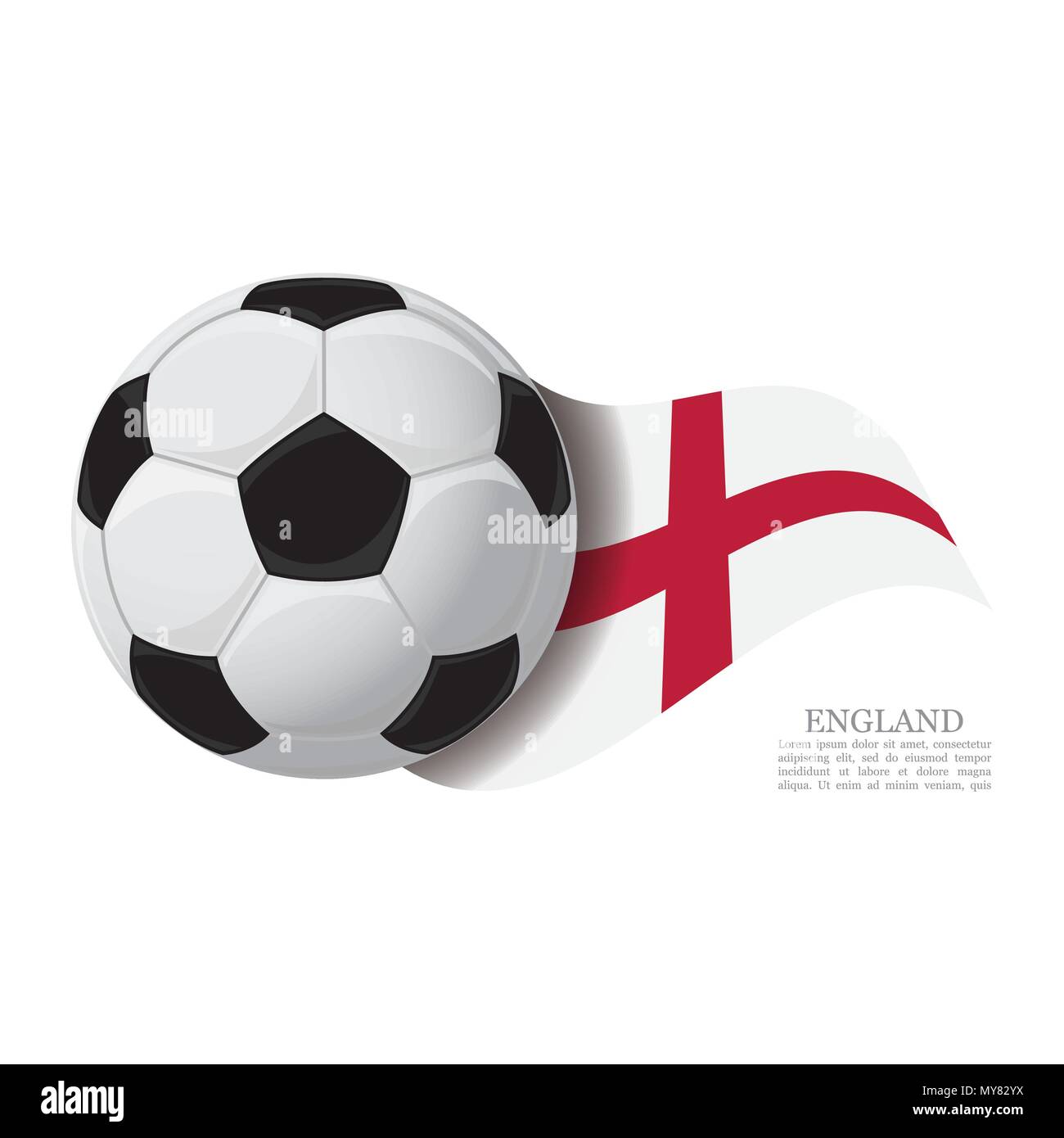 England waving flag with a soccer ball. Football team support concept