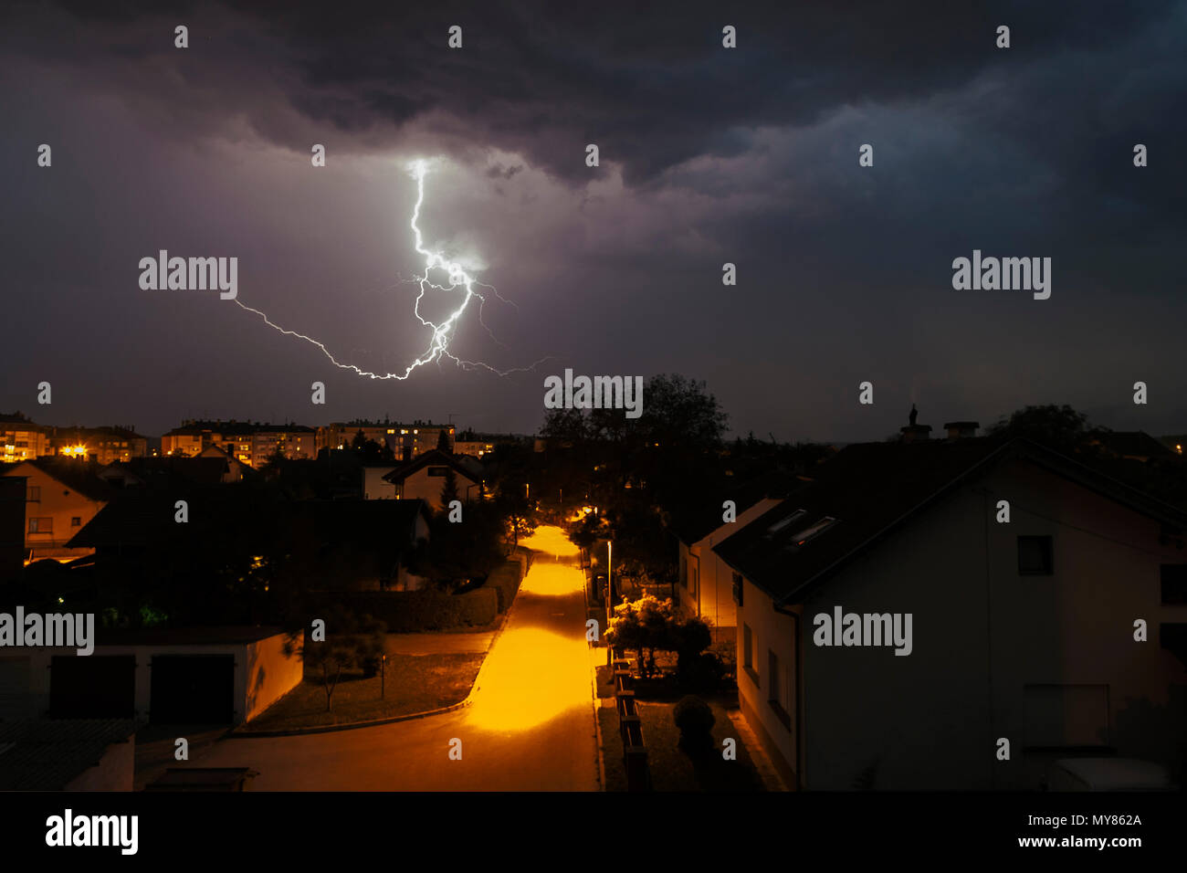 Storm with lighting in continental Croatia Stock Photo
