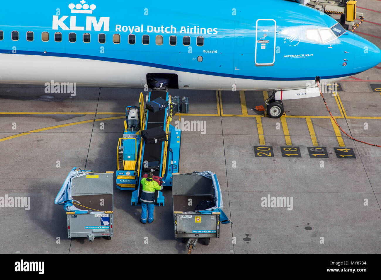 KLM aircrafts at Amsterdam Schiphol Airport, in North Holland, the Netherlands, Stock Photo