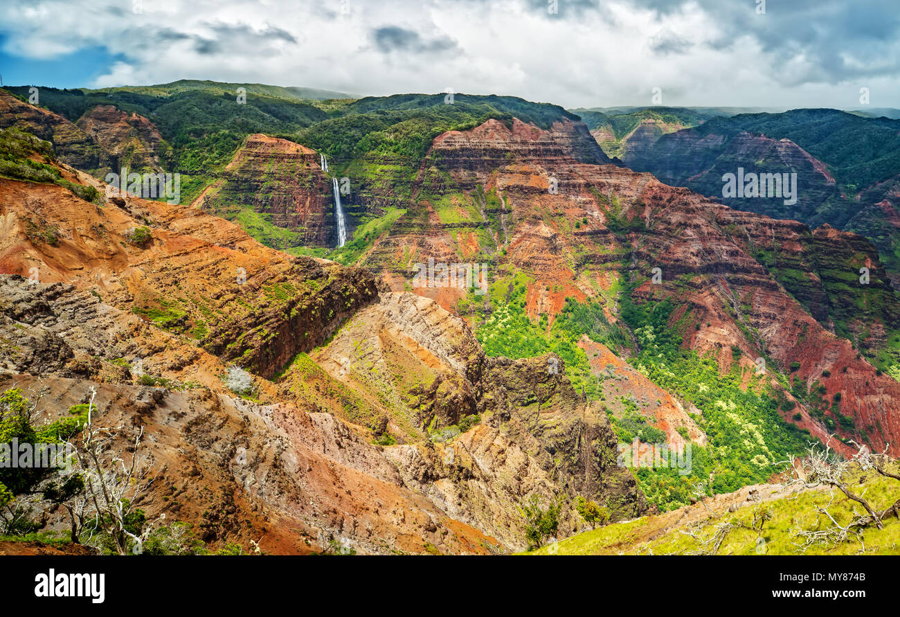 Waipoo Falls in Waimea Canyon, Kauia, Hawaii Stock Photo