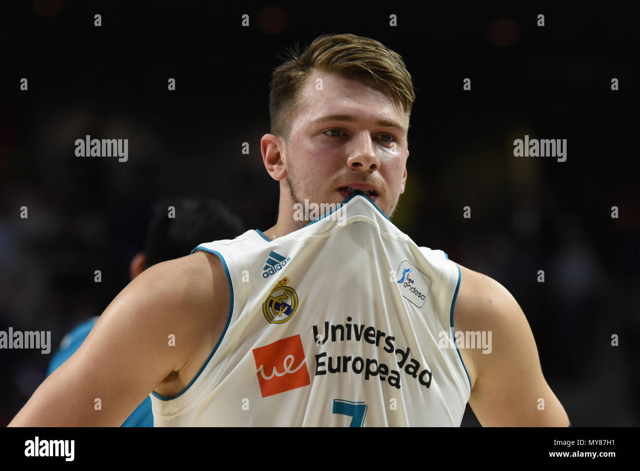 Madrid, Spain. 05th June, 2018. Luka Doncic during Real Madrid victory over Herbalife  Gran Canaria (92-83) in Liga Endesa playoff semifinals (game 2) celebrated  at Wizink Center in Madrid. June 5, 2018.