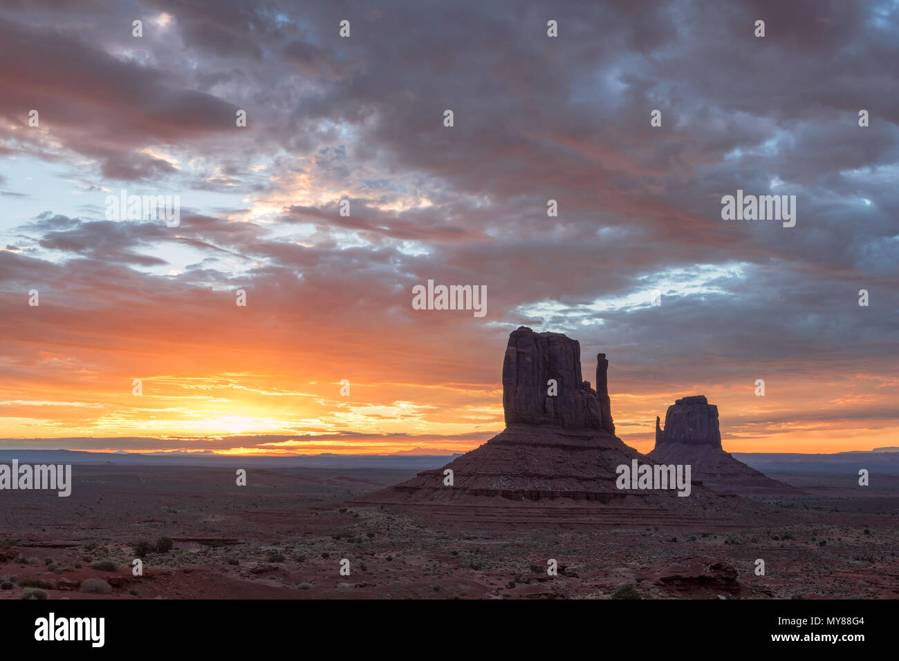 Monument Valley at sunrise, Arizona, USA. Stock Photo