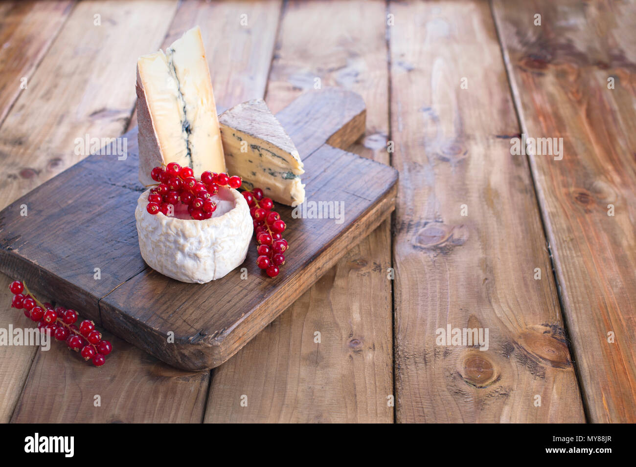 Different Cheese With White And Blue Mold A Fresh Red