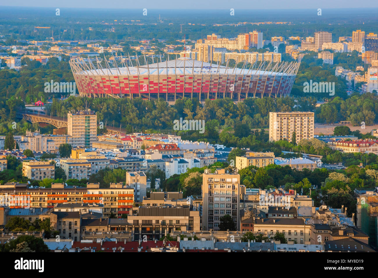 Football stadium Poland, view of the Polish national football stadium (Stadion Narodowy) in the Praga district of Warsaw, Poland. Stock Photo