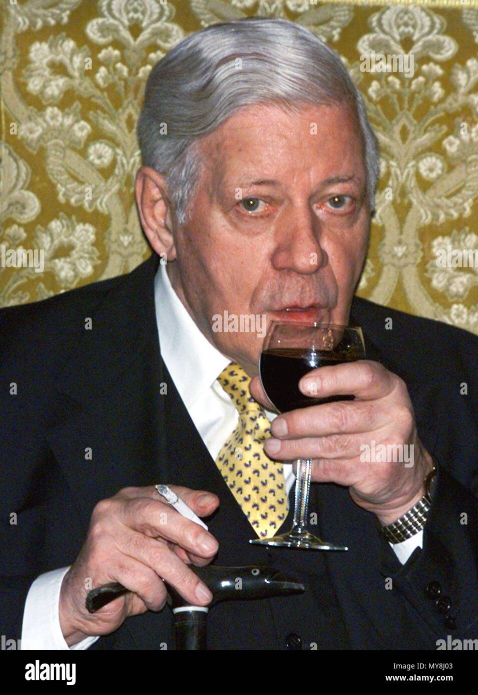 Former German Chancellor Helmut Schmidt With A Glass Of Wine And A