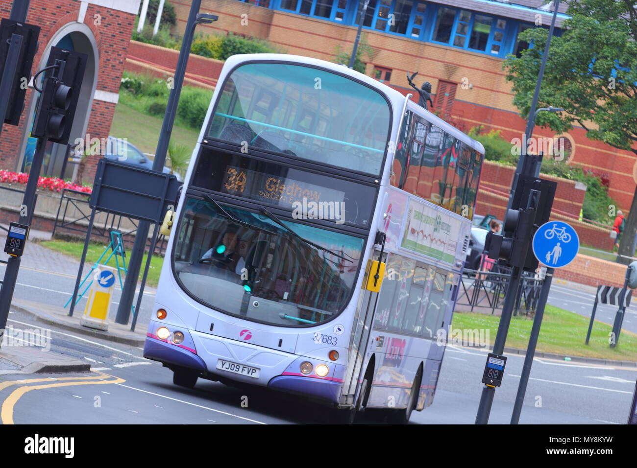First Bus Company Double Decker Bus on Eastgate Leeds Stock Photo