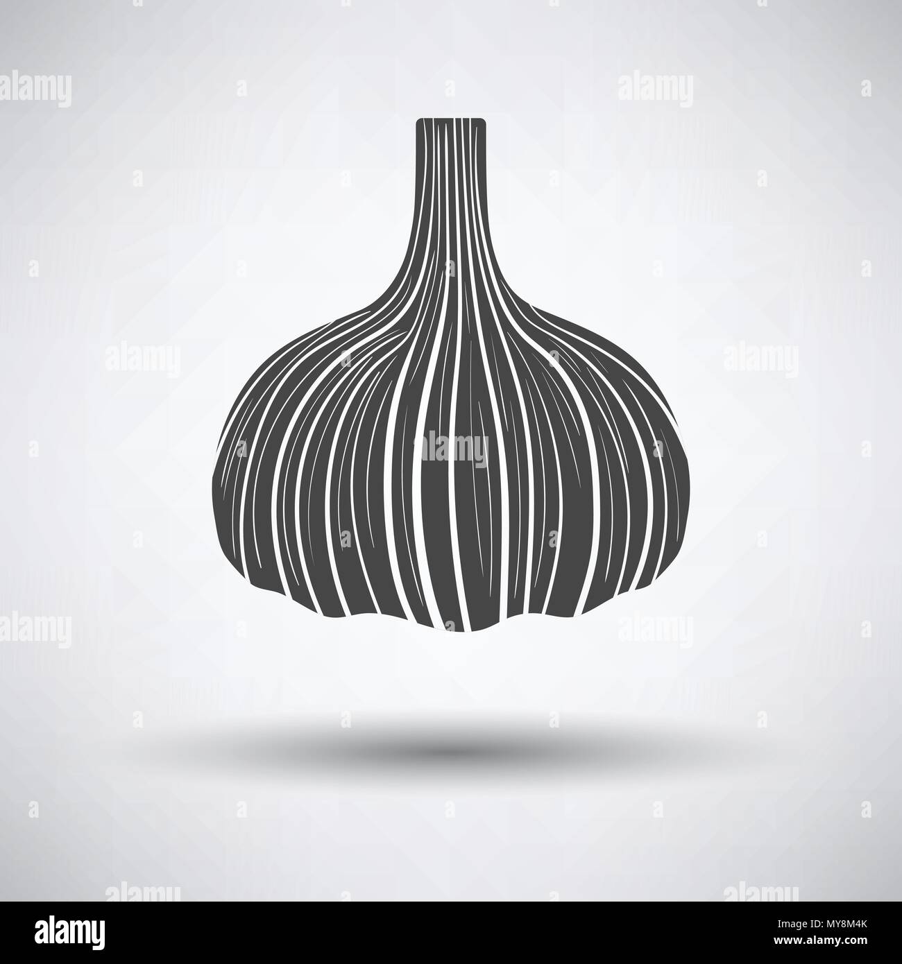 Garlic  icon on gray background, round shadow. Vector illustration. Stock Vector