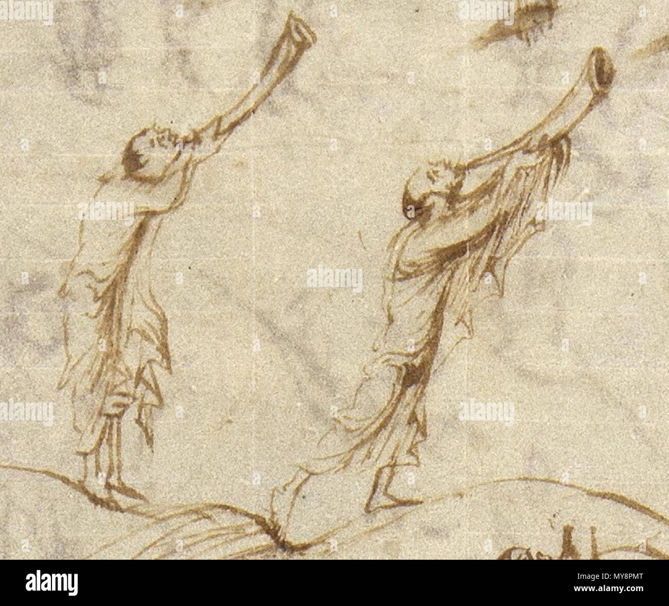 . English From the Utrecht Psalter, musicians blowing their trumpets