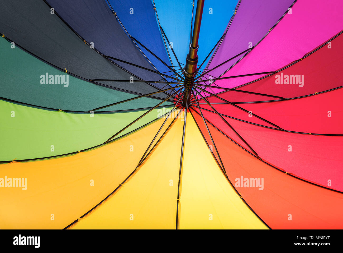 Multicolored umbrella. Colors of rainbow. Stock Photo