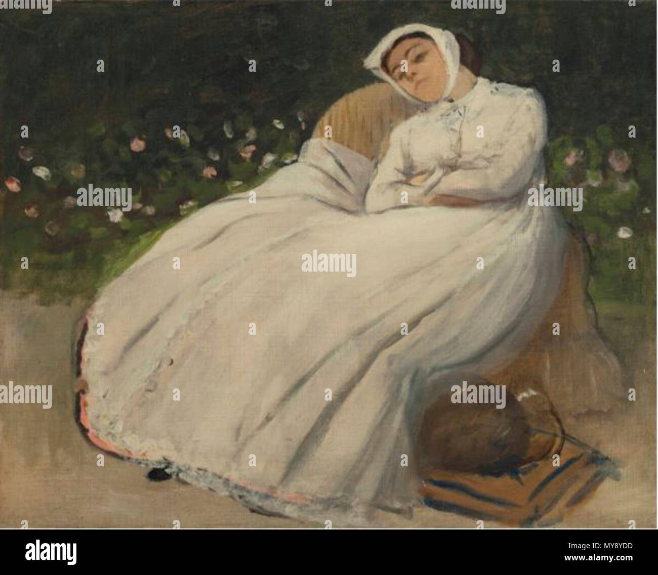 .  Français : Femme assise dans un jardin . Painted in New Orleans, 1872-1873 177 Femme assise dans un jardin Stock Photo