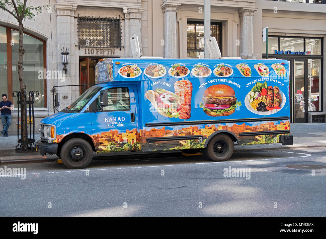 The Kakao Moroccan Food Halal Grill food truck parked on Fifth avenue in lower Manhattan, New York City. Stock Photo