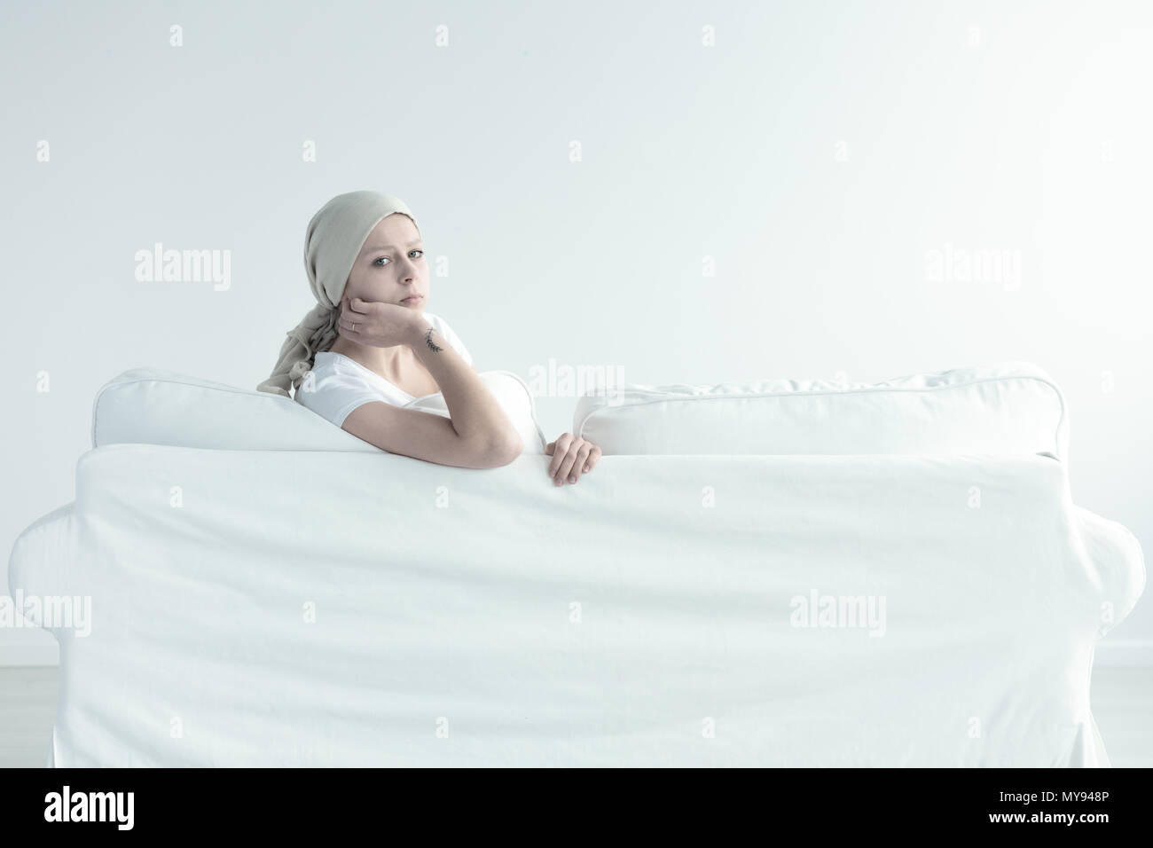 Sadness and loneliness during cancer diseaese treatment Stock Photo