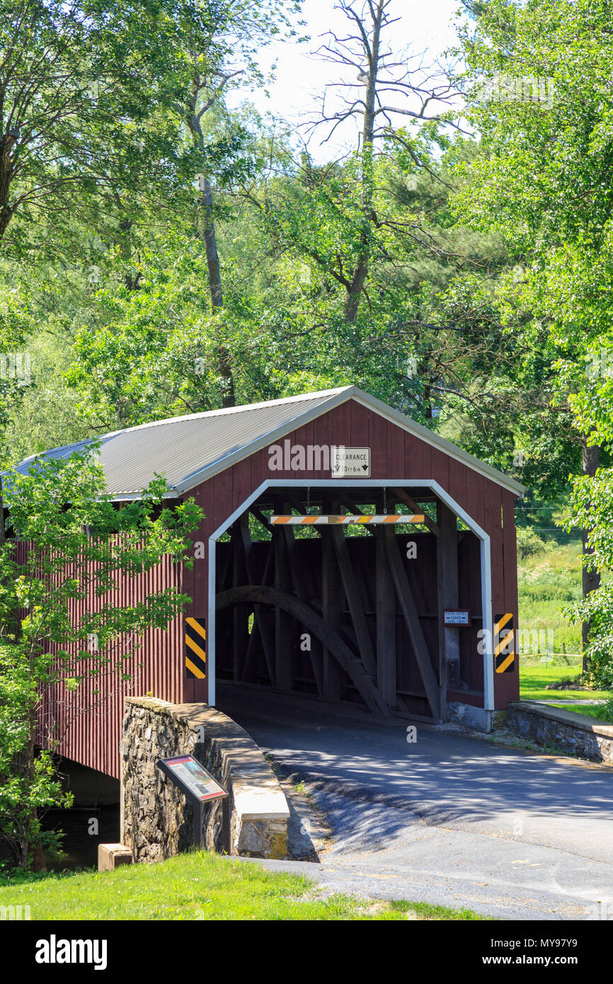 Leola, PA, USA June 5, 2018 Zook’s Mill Covered Bridge spans the