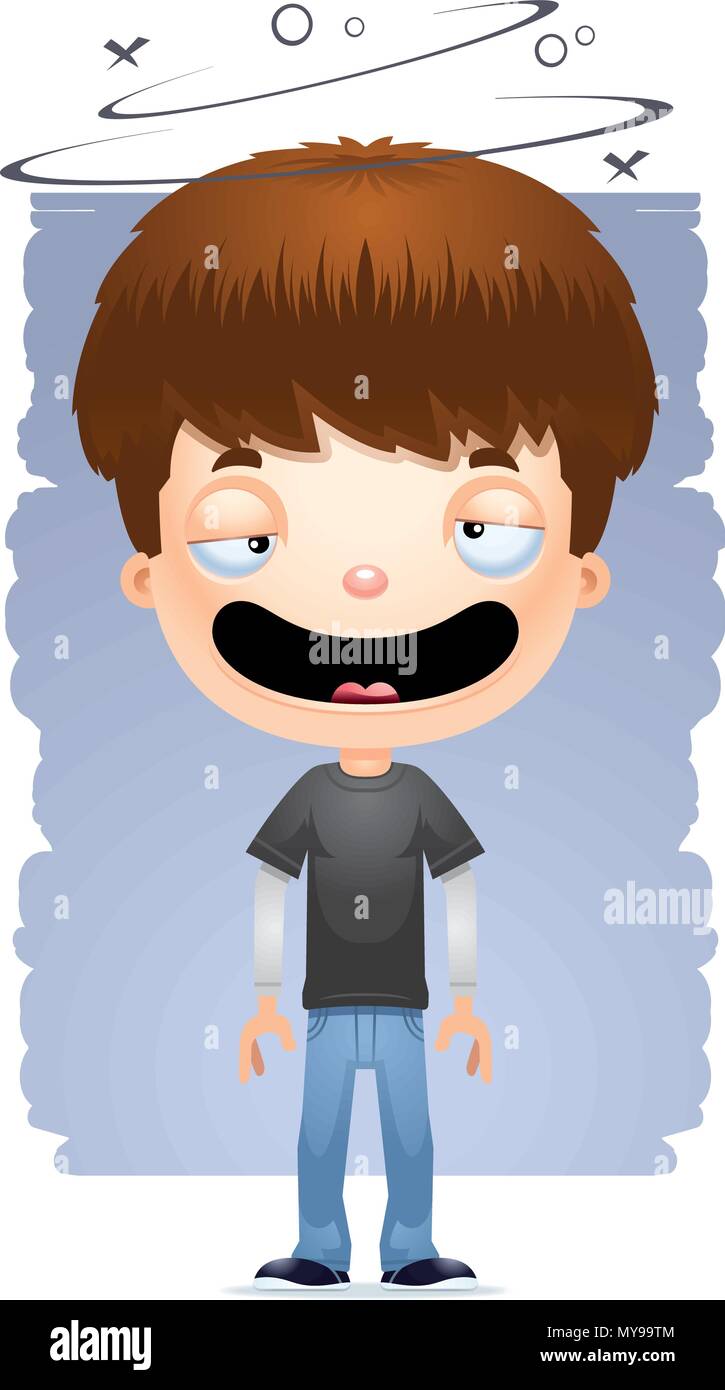 A cartoon illustration of a teenage boy looking drunk. Stock Vector