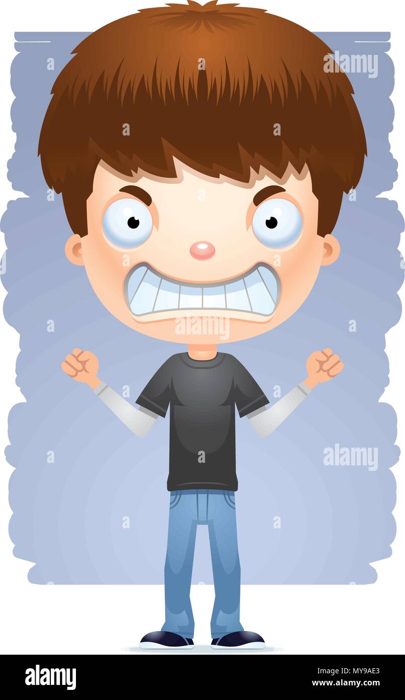 A cartoon illustration of a teenage boy looking mad. Stock Vector