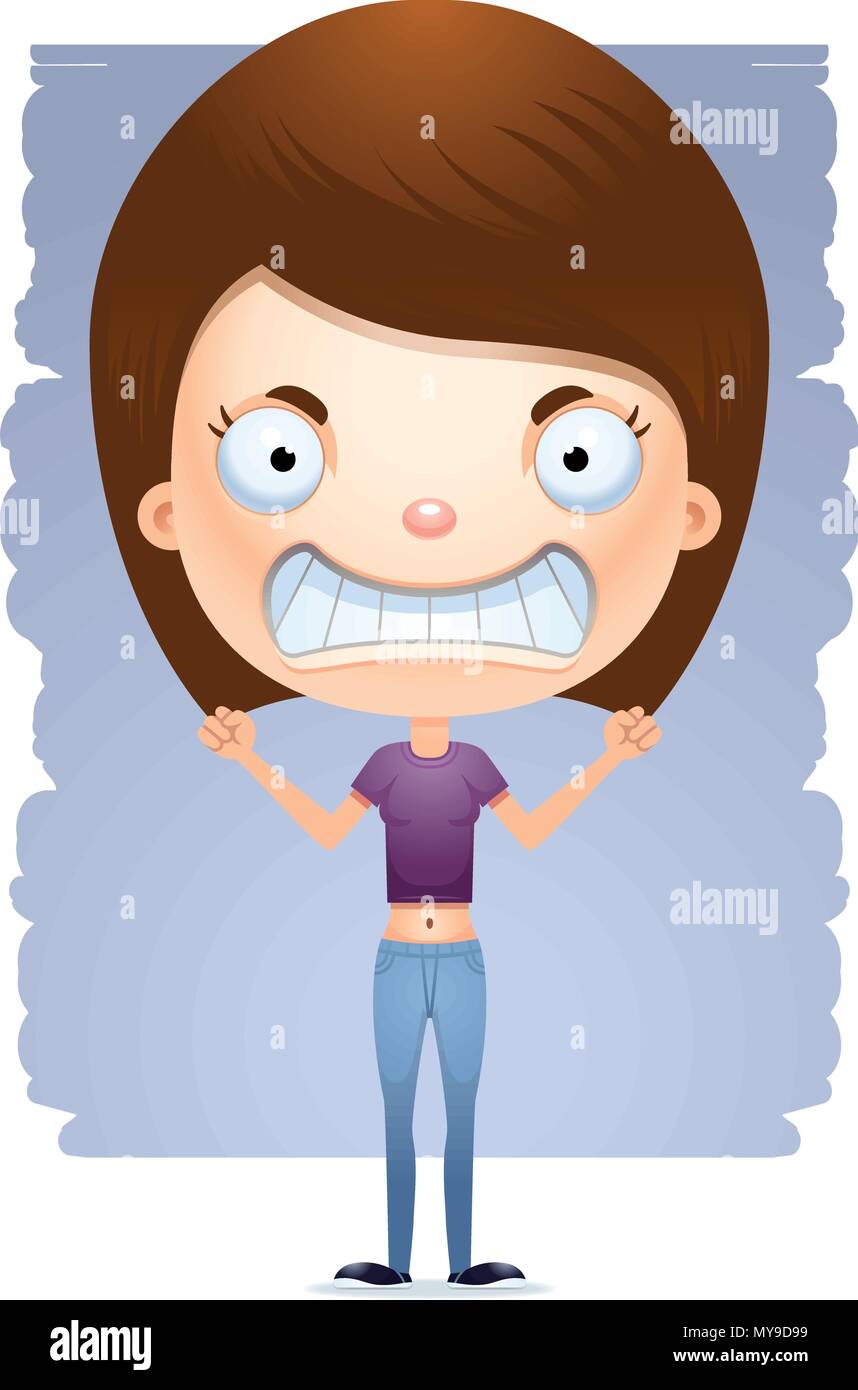 A cartoon illustration of a teenage girl looking mad. Stock Vector