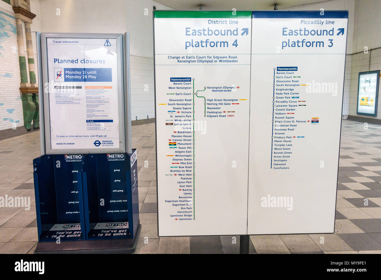 Signs At Hammersmith London Underground Station Give Directions As To Which Platform To Take For Different Destinations Stock Photo Alamy