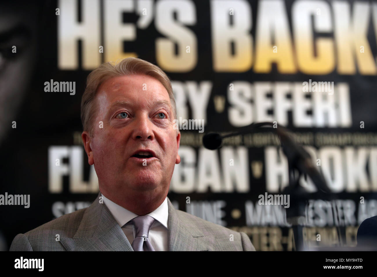 Promoter Frank Warren during the press conference at The Midland Hotel, Manchester. PRESS ASSOCIATION Photo. Picture date: Wednesday June 6, 2018. See PA story BOXING Manchester. Photo credit should read: Nick Potts/PA Wire Stock Photo
